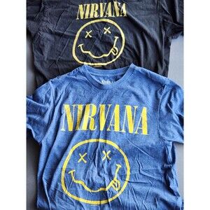 Nirvana Smiley Face Band T-Shirt Mens Size M Grunge Tee Vintage Style x 2